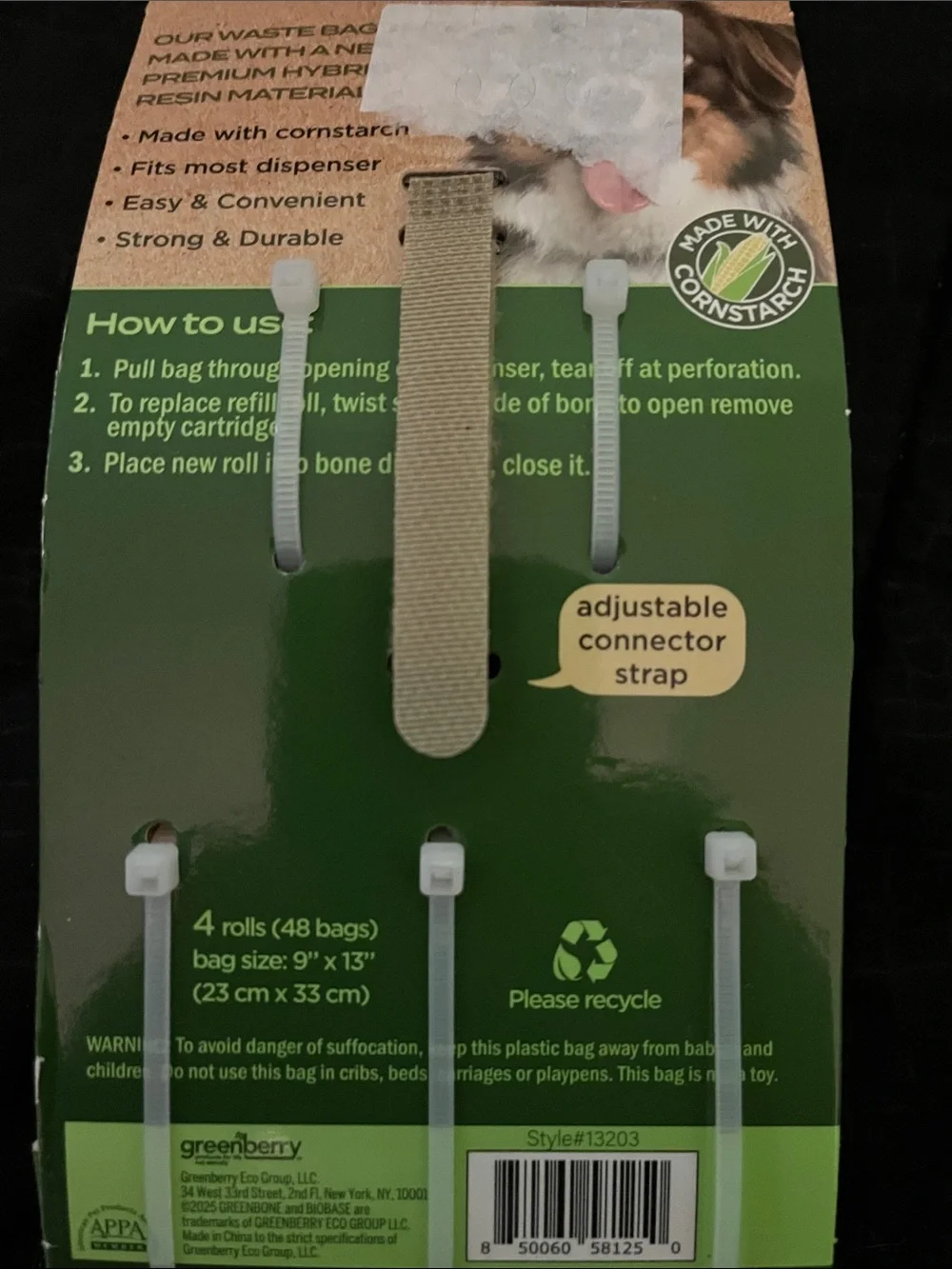BIOBASE Green Bone Dog Waste Bag Dispenser with 3 Color Rolls Never Used